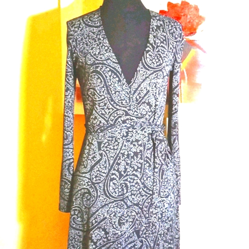 GUC J Crew black paisley wrap around dress